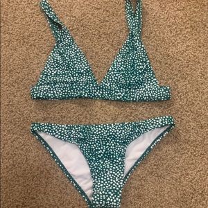 Green and white bikini